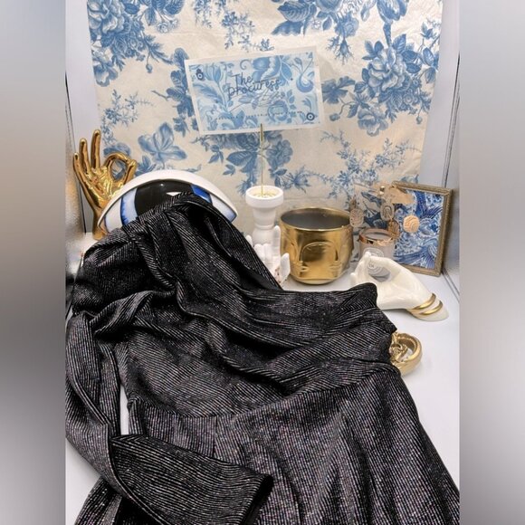 🆕 BRONX & BANCO 🧿NWT Belle One Shoulder Dress, Black Glitter Velvet, Sz M US 6 - Picture 3 of 17